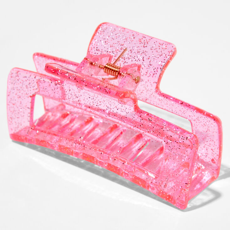 Medium Rectangle Pink Glitter Hair Claw | Claire's US
