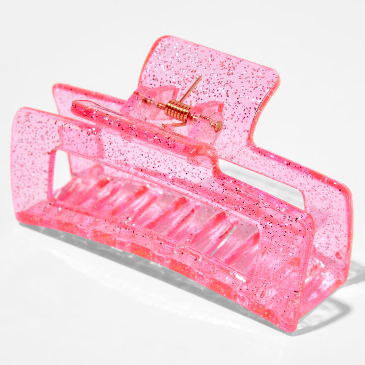 Medium Rectangle Pink Glitter Hair Claw,