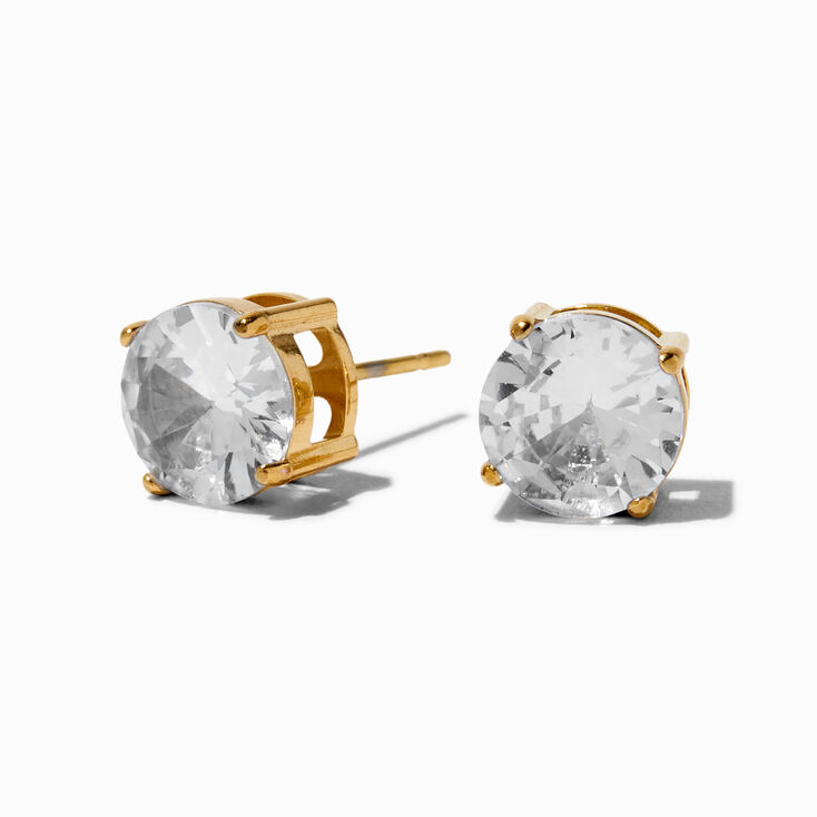 Gold-tone Stainless Steel Cubic Zirconia 8mm Basket Stud Earrings,