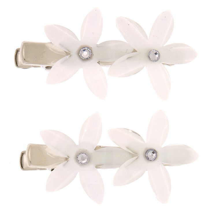 Glitter Crystal Flower Hair Clips - Ivory, 2 Pack,