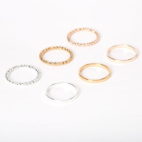 Mixed Metal Sleek Textured Rings - 6 Pack,