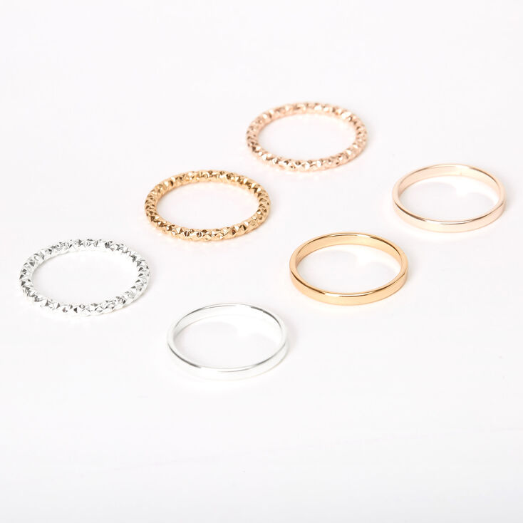 Mixed Metal Sleek Textured Rings - 6 Pack,