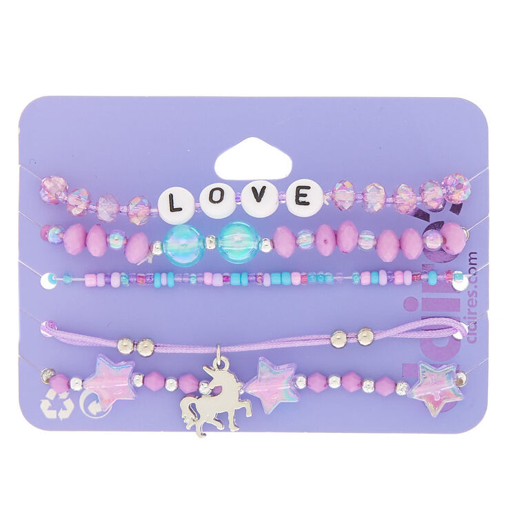 Unicorn Love Stretch Bracelets - Purple, 5 Pack,