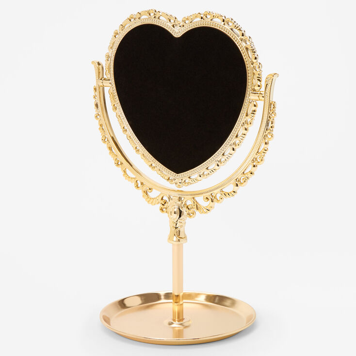 Porte-bijoux avec miroir en forme de c&oelig;ur couleur dor&eacute;e,