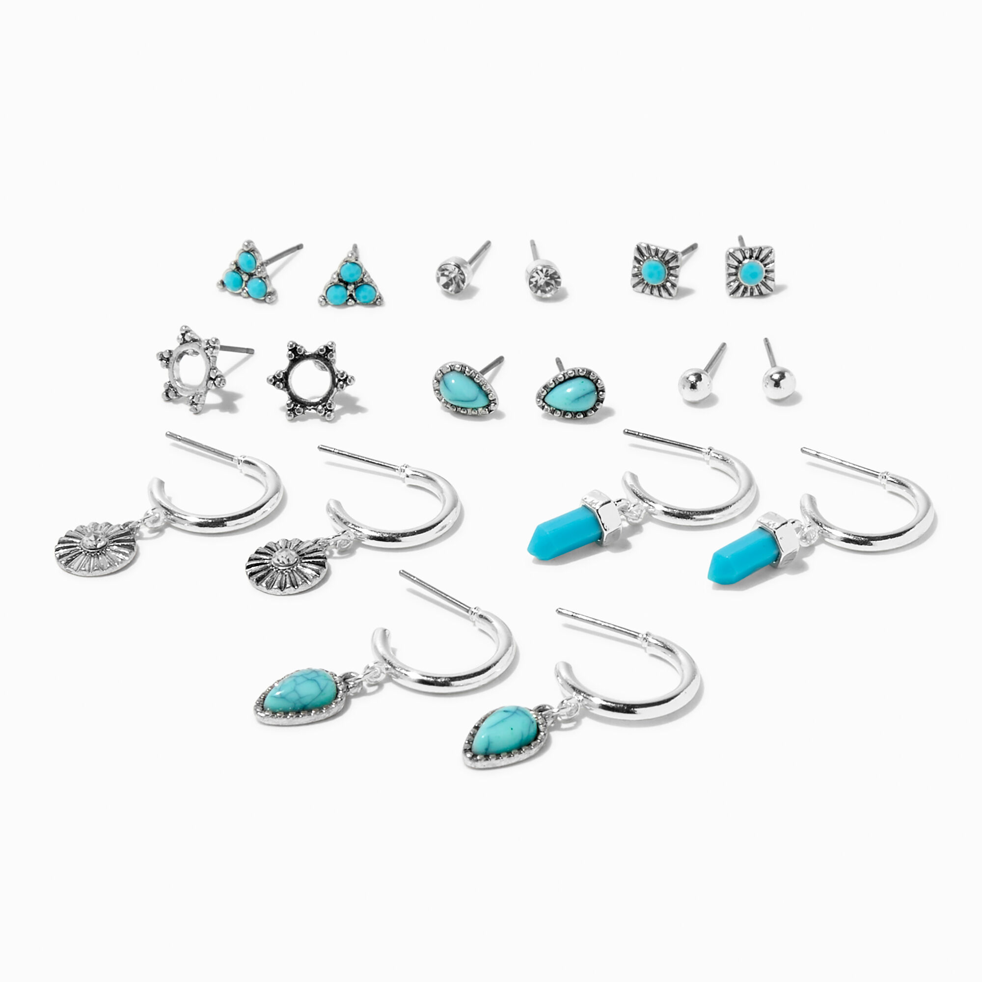 View Claires Southwestern Style Mixed Earring Set 9 Pack Turquoise information