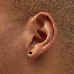 Black Cubic Zirconia 3mm Round Stud Earrings,