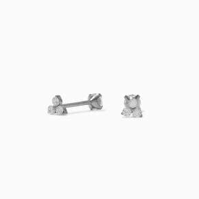 C LUXE by Claire&#39;s Silver-tone Titanium Cubic Zirconia Tri-Stone Stud Earrings,