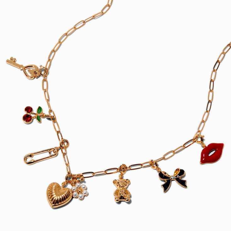 T H E M E x Claire&#39;s Gold-tone Paperclip Chain Cherry Charm Necklace,