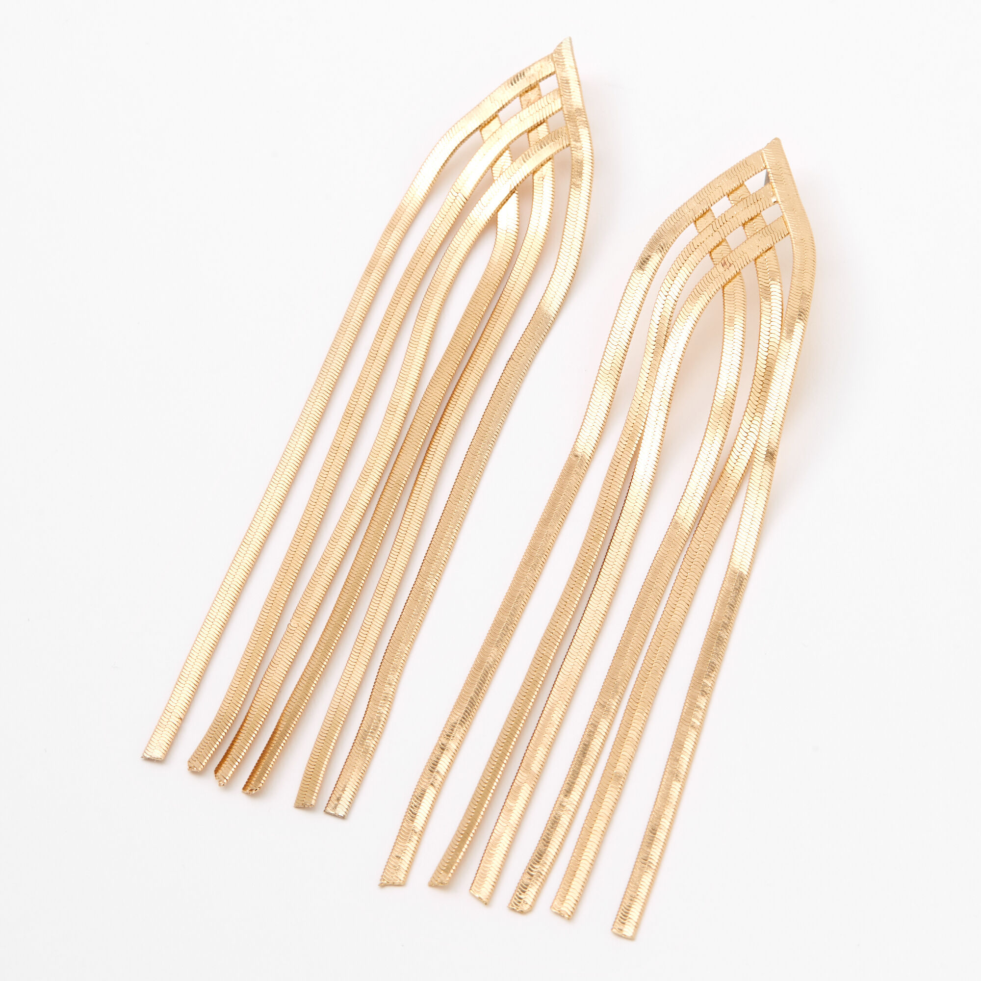 View Claires Tone Herribone Chain Fringe Drop Earrings Gold information