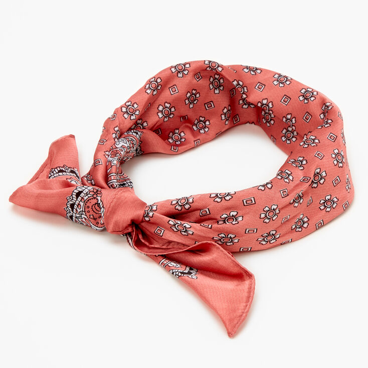 Claire's Bandeau bandana soyeux imprimé floral et cachemire - Rose tendre