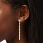 Silver Cubic Zirconia Baguette 3&quot; Linear Drop Earrings,