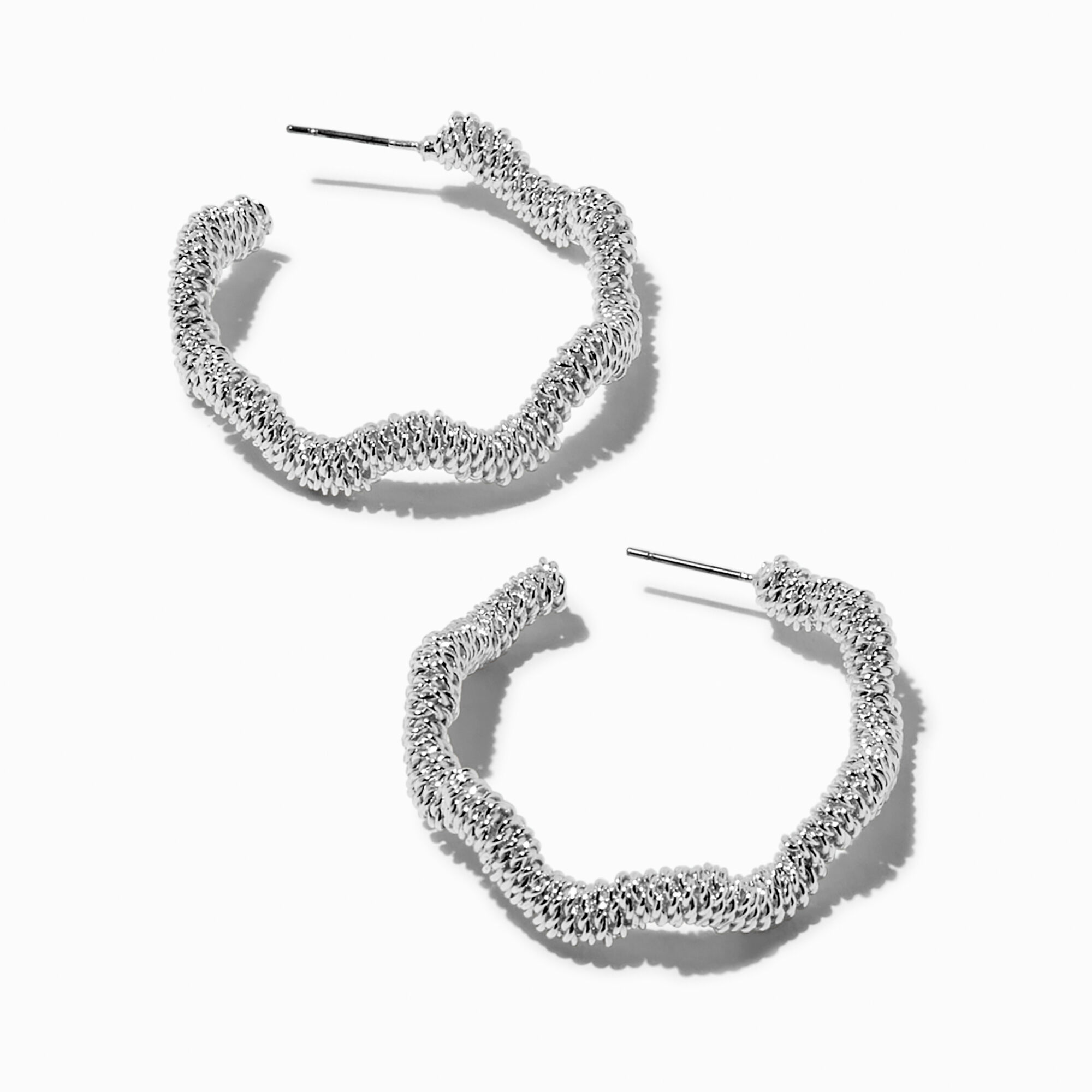 View Claires Tone Mesh Squiggle 40MM Hoop Earrings Silver information