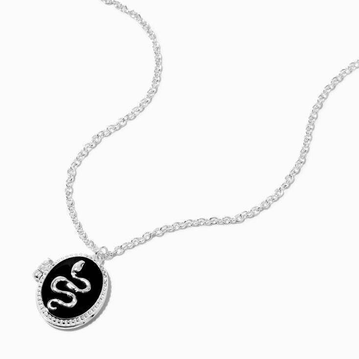 Silver Snake Black Locket Pendant Necklace,