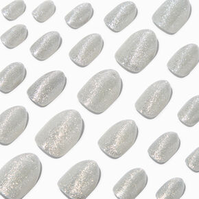 Silver Cat Eye Stiletto Vegan Faux Nail Set - 24 Pack,