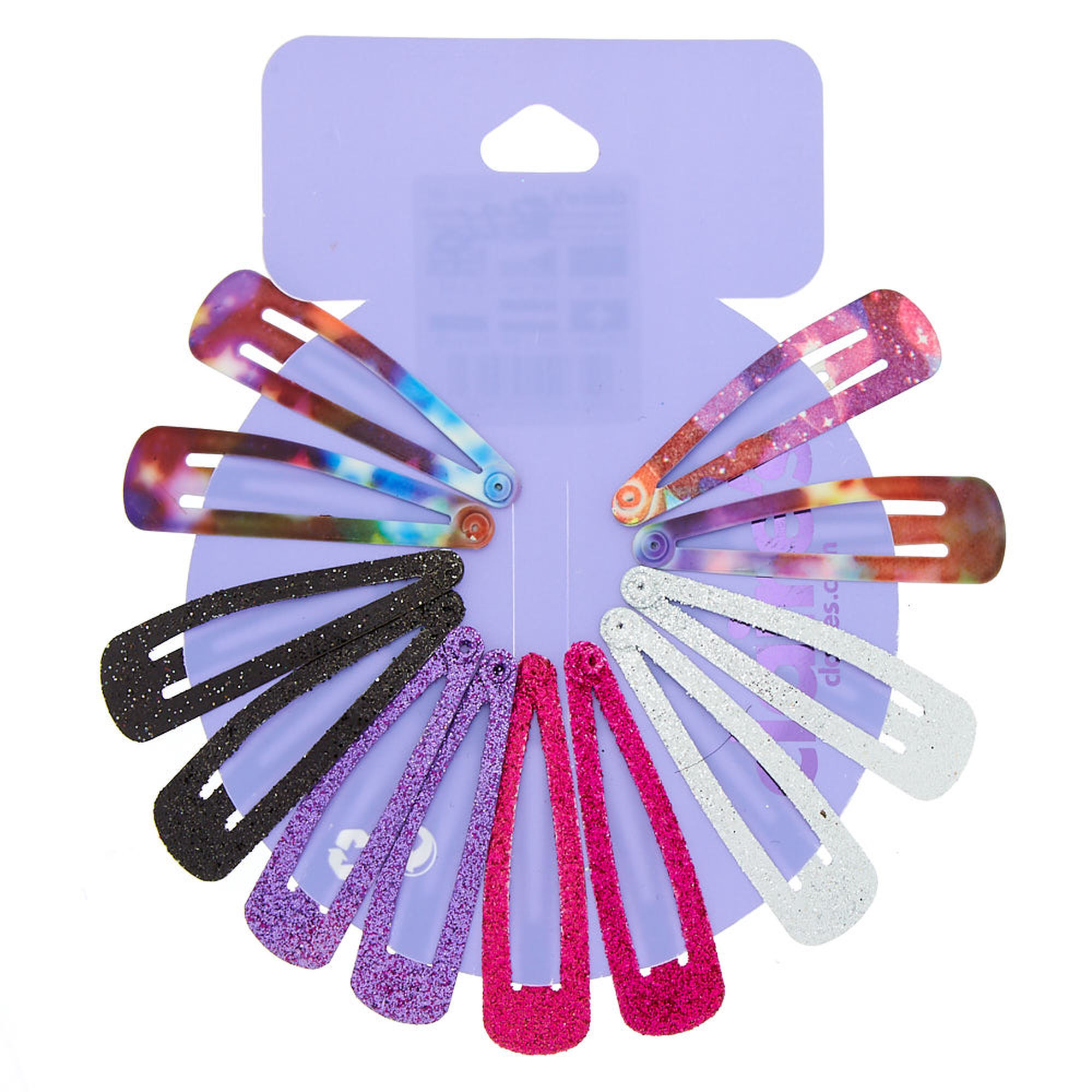 Glitter Space Snap Hair Clips - Purple, 12 Pack | Claire's