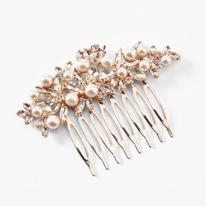 Rose Gold Rhinestone &amp; Pearl Petal Hair Comb,