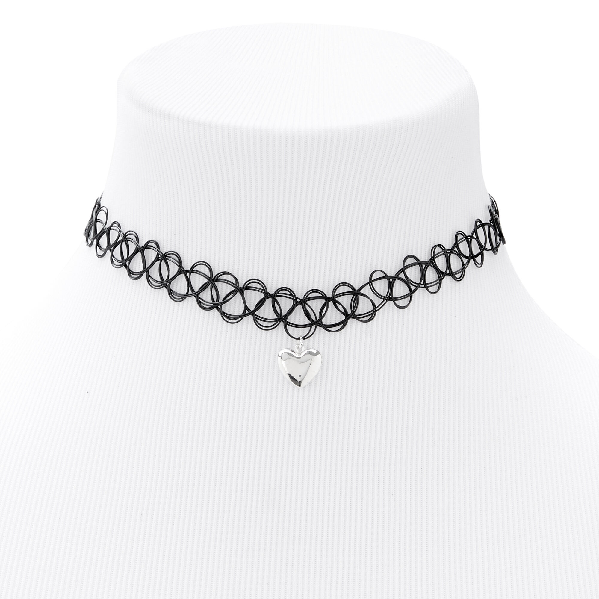 View Claires SilverTone Puffy Heart Tattoo Choker Necklace Black information