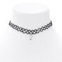 Silver-tone Puffy Heart Tattoo Choker Necklace - Black,