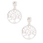 Silver 1&quot; Tree of Life Clip On Drop Earrings,