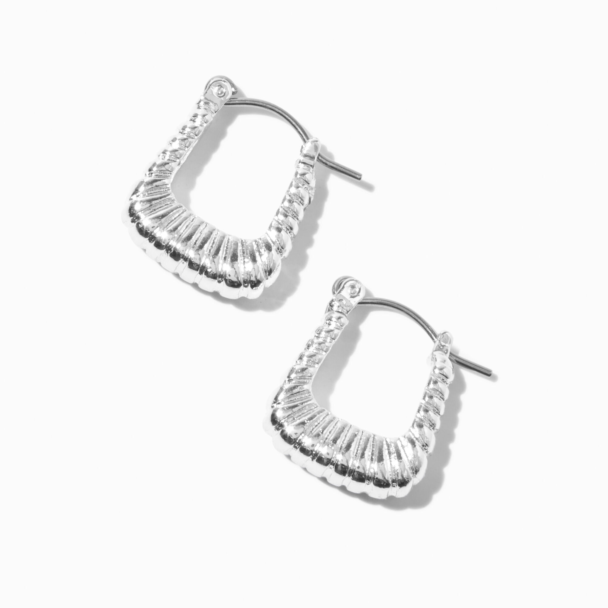 Silver-tone Textured Square Hoop Earrings ,