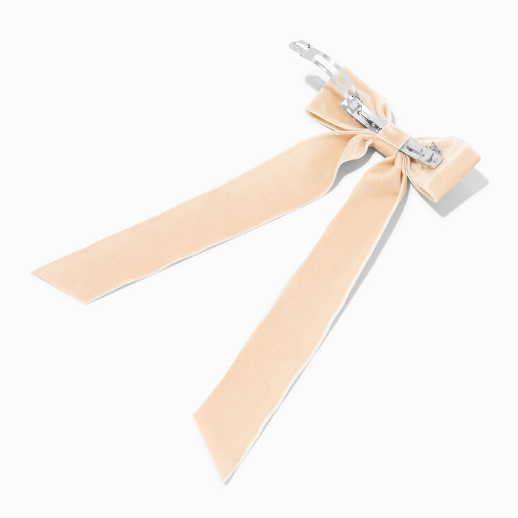 Taupe Velvet Long Tail Hair Bow Clip,