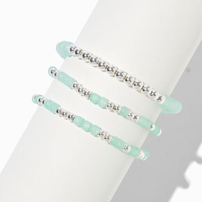 Light Blue Beaded Stretch Bracelets - 3 Pack,