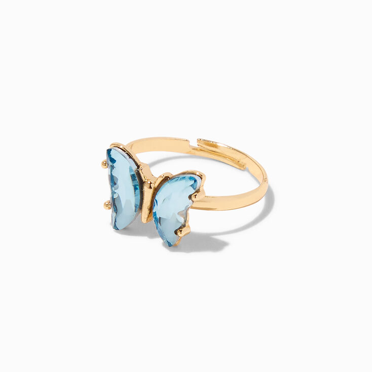 Butterfly Birthstone Gold Adjustable Ring - March,