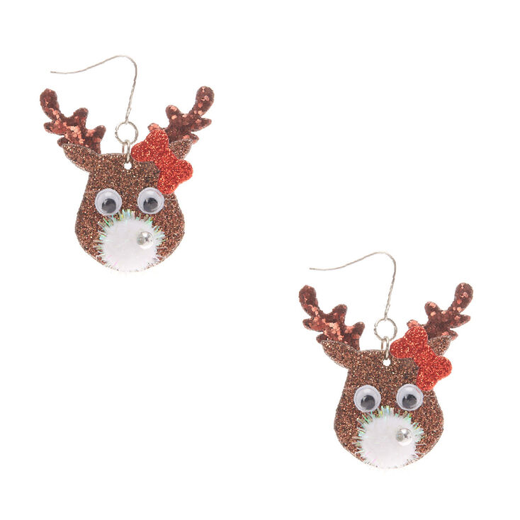 Novelty Reindeer Drop Earrings- Brown,