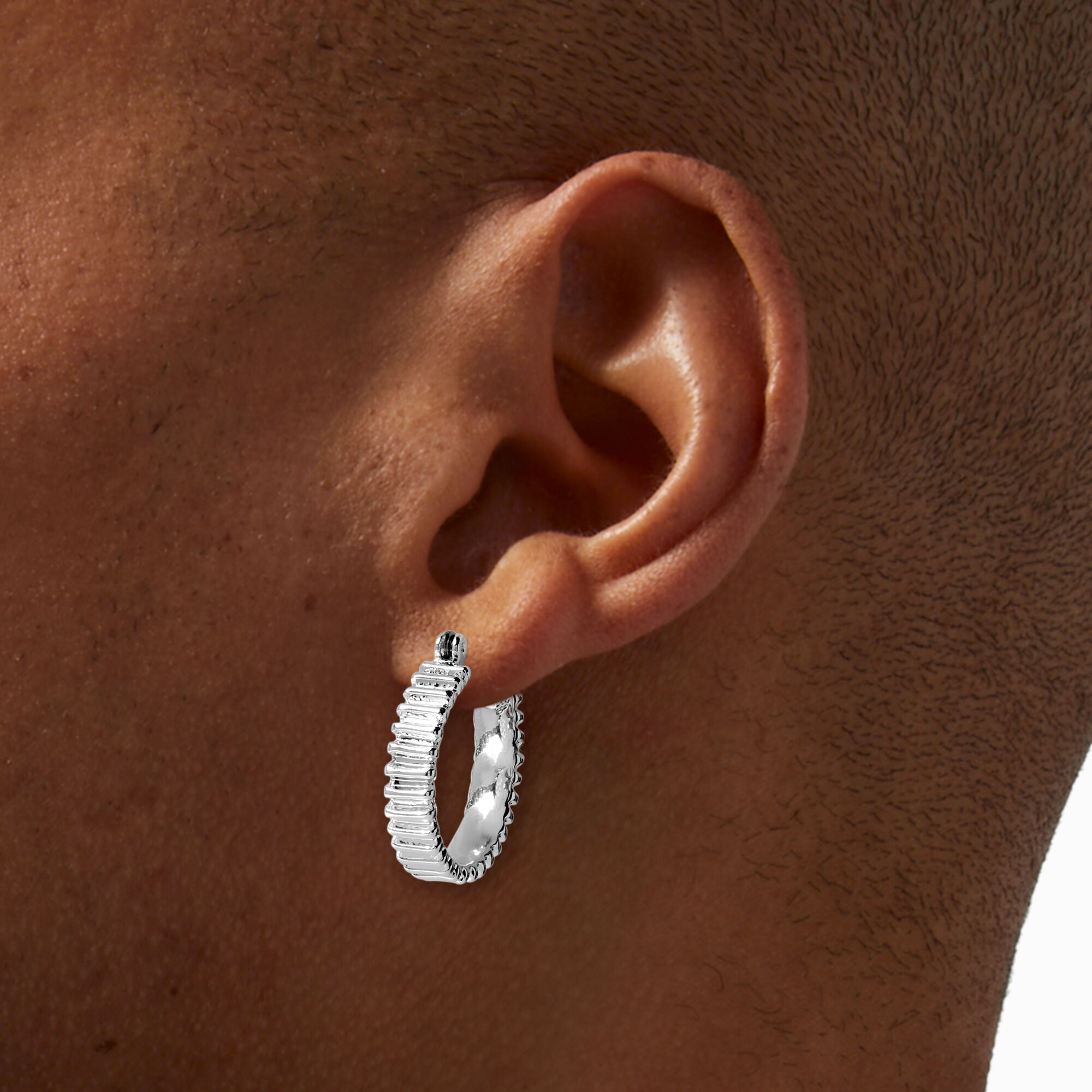 Silver-tone Treads 15MM Hoop Earrings ,