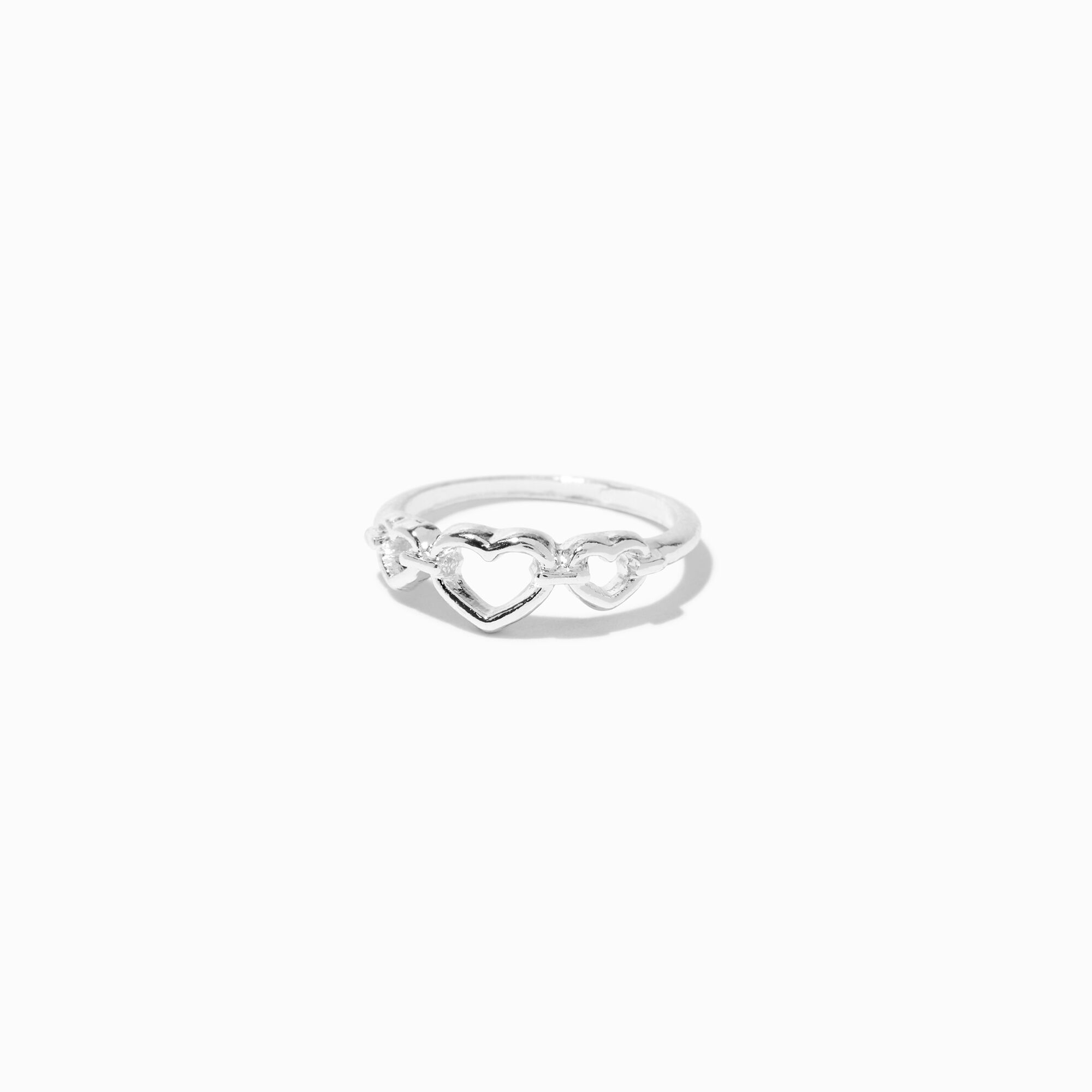 View Claires Tone Trio Heart Cutout Midi Ring Silver information