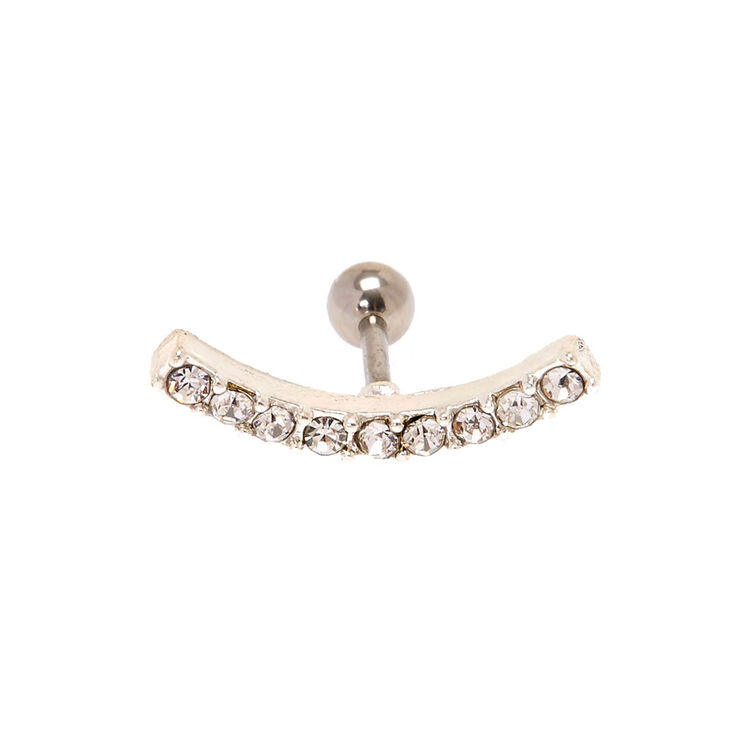 Silver-tone Stainless Steel Crystal Curve 16G Cartilage Earring,