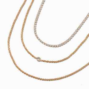 Gold-tone Cubic Zirconia Bezel Laser Multi-Strand Chain Necklace,