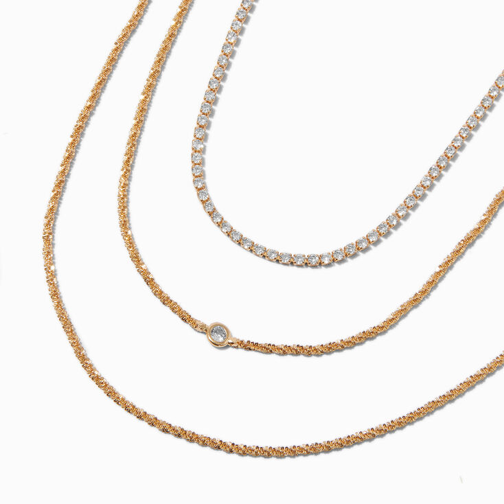 Gold-tone Cubic Zirconia Bezel Laser Multi-Strand Chain Necklace,