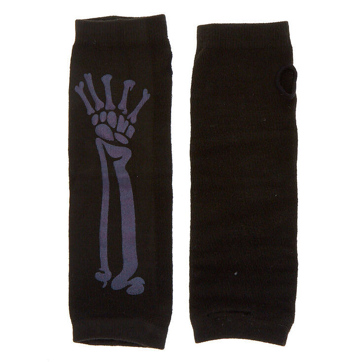 Skeleton Long Fingerless Gloves - Black, 2 Pack,