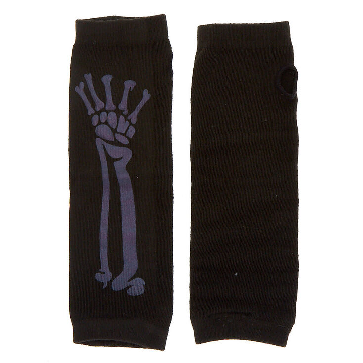 Lot de 2 mitaines longues noires motif squelette,