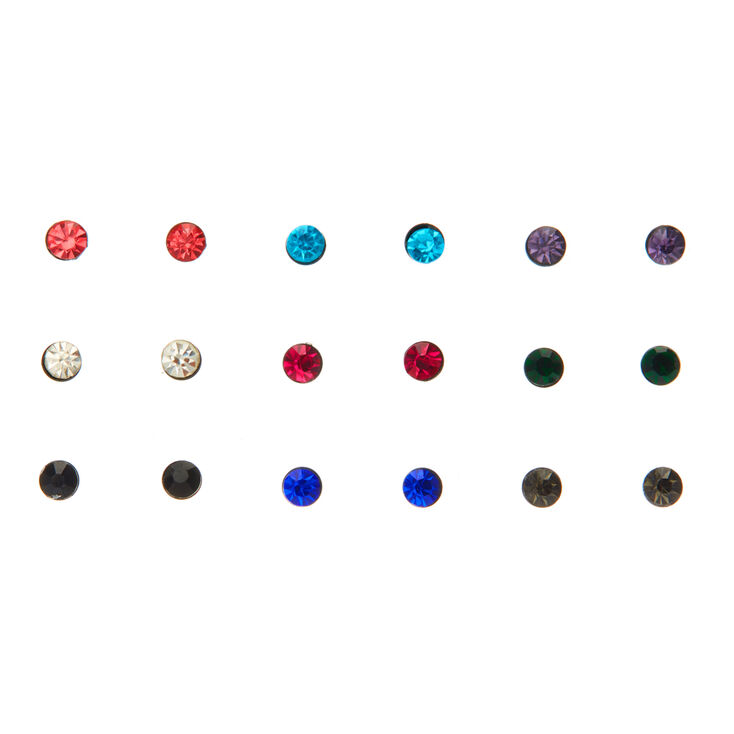 9 Pack Coloured Stone Stud Earring Set,