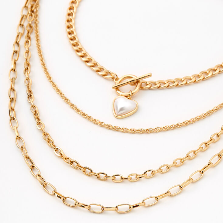 Gold Pearl Heart Multi Strand Choker Necklace | Claire's US