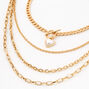 Gold Pearl Heart Multi Strand Choker Necklace,