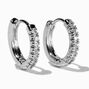 Silver-tone Cubic Zirconia 10mm Stacked Huggie Hoop Earrings,