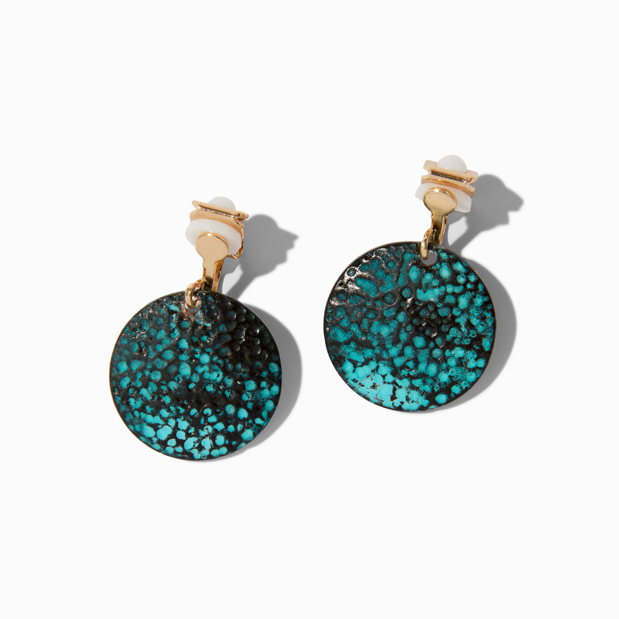 View Claires Patina Disc 1 ClipOn Drop Earrings Green information