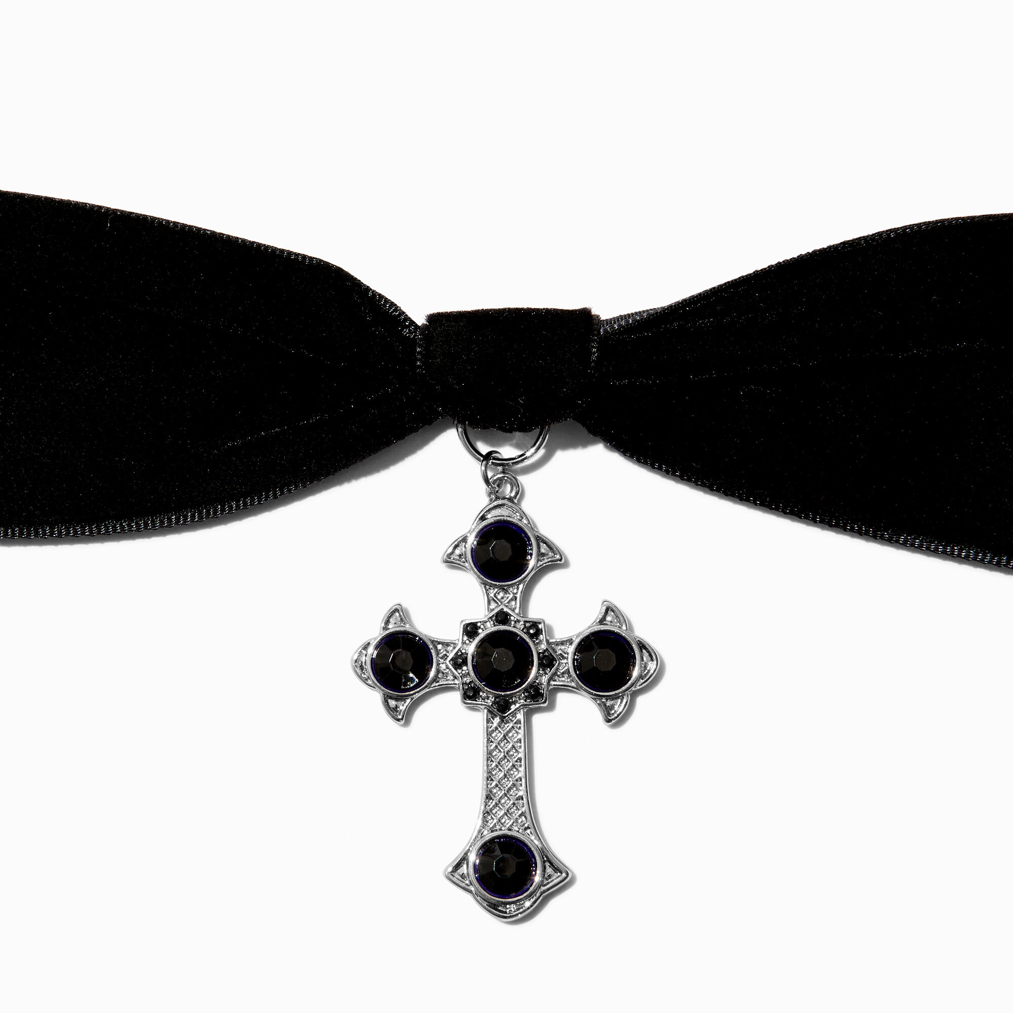 View Claires Cross Choker Necklace Black information