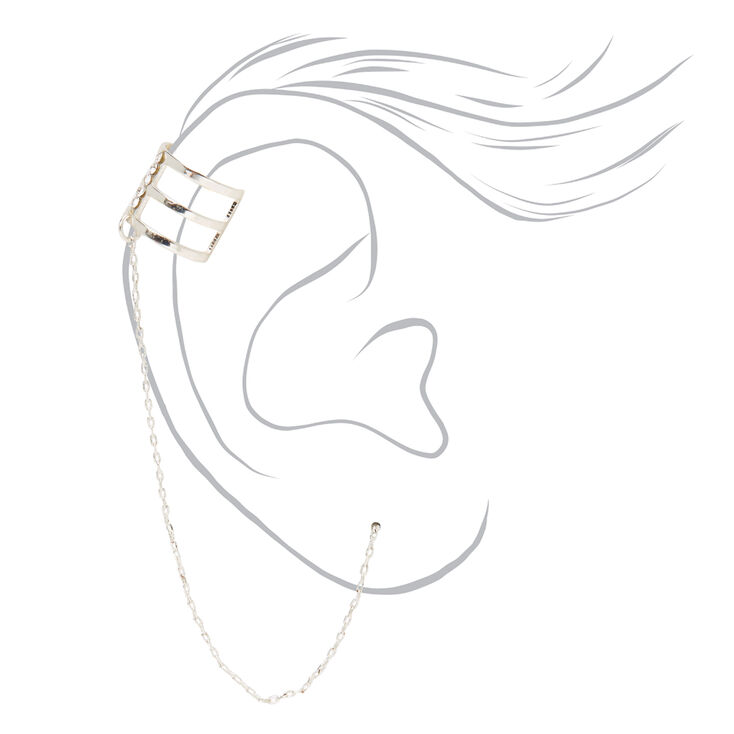 Silver Triple Threaded Ear Cuff Connector Earring,