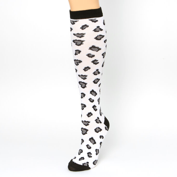Black &amp; White Leopard Print Knee High Socks,