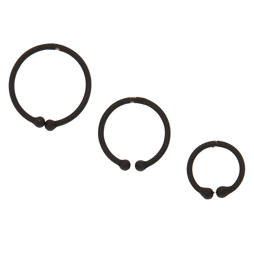 Sterling Silver Faux Nose Rings - Black, 3 Pack,