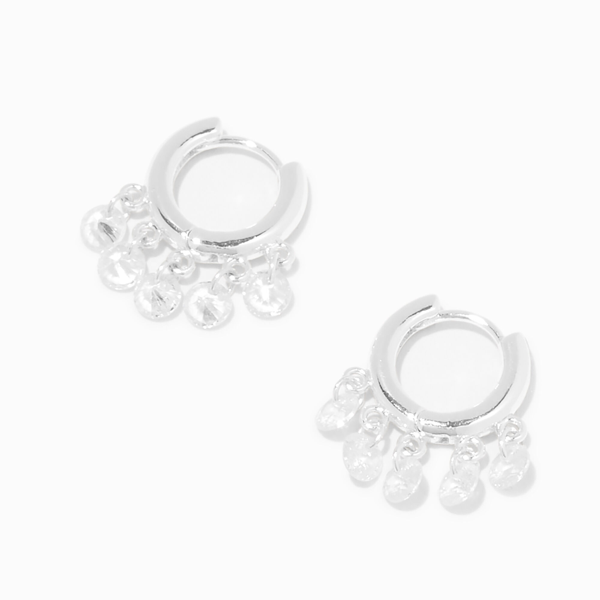 View Claires Crystal Confetti Charms 10MM Tone Hoop Earrings Silver information
