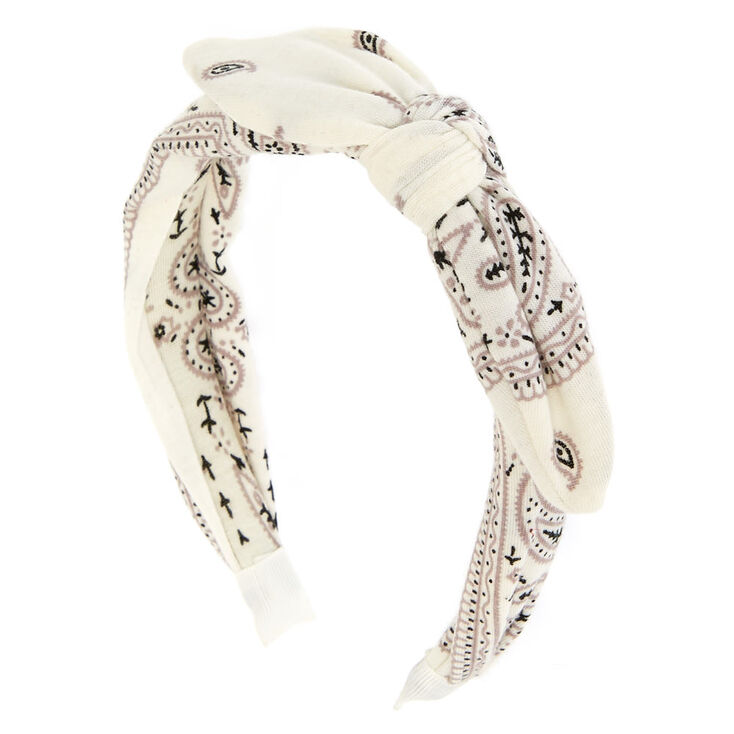 Bandana Knotted Bow Headband - White,