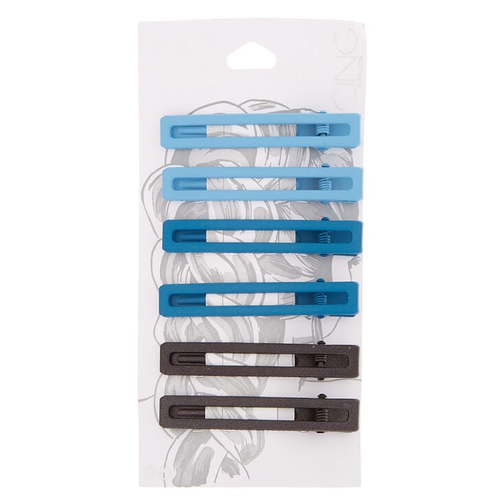 Rectangle Matte Hair Clips - Blue, 6 Pack,