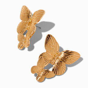 Gold-tone Double Butterfly 1.5&quot; Drop Earrings,