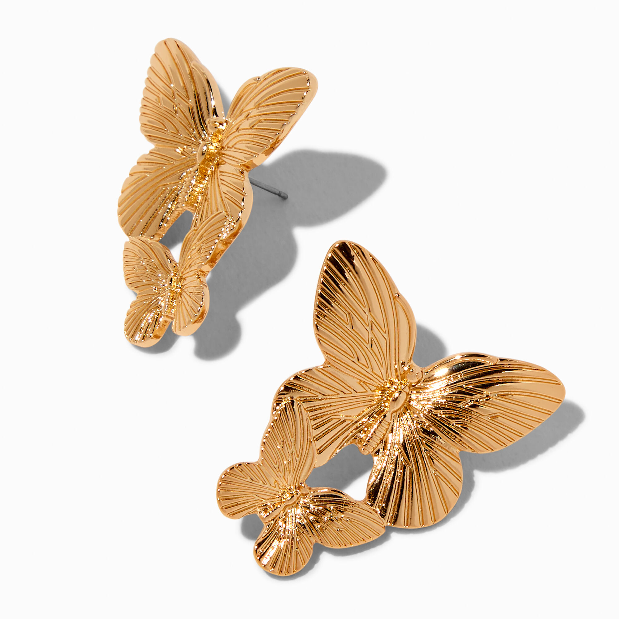 View Claires Tone Double Butterfly 15 Drop Earrings Gold information
