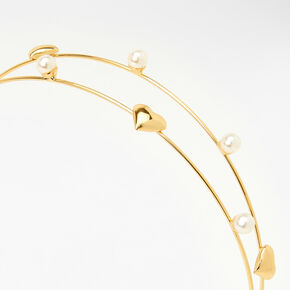 Pearl Heart Gold Double Row Headband,